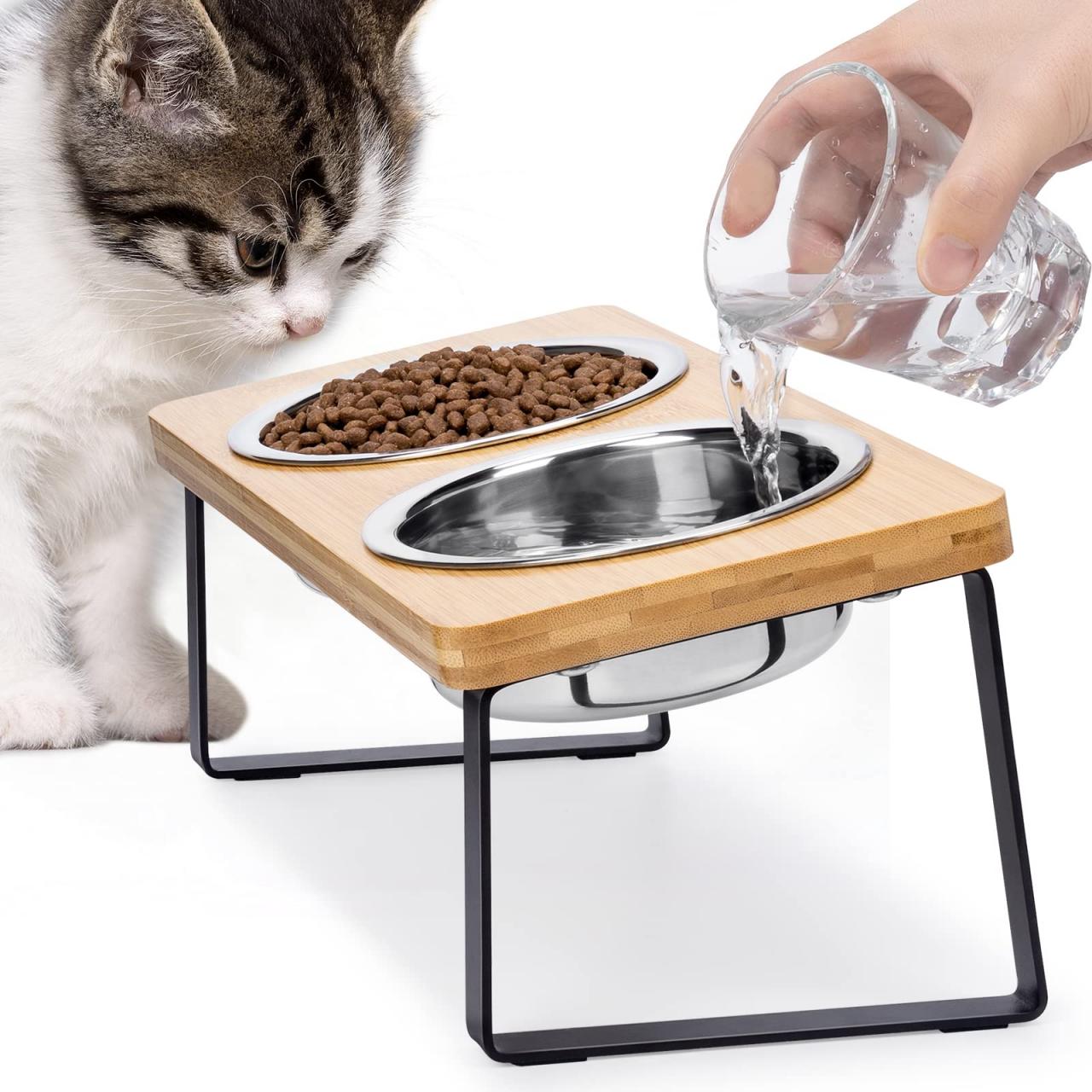 Amazon.Com: Elevated Cat Bowls For Food And Water - Loplurea 15° Tilted  Raised Stainless Steel Cat Food Bowl With Bamboo Stand And Anti Vomit  Feeding Station For Indoor Cats And Pet :