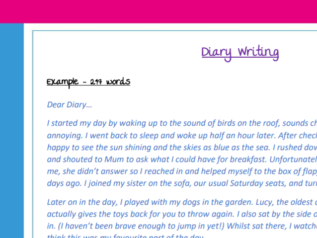 Example Of Diary Writing (Ks2) With Task To Set - Great For A Distance  Learning Task | Teaching Resources