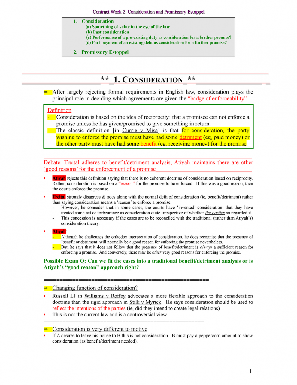 2. Consideration And Promissory Estoppel - ___1. C Onsideration _  After  Largely Rejecting Formal - Studocu